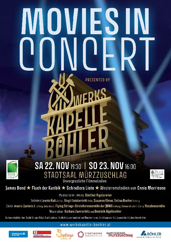 MOVIES IN CONCERT am 22.11. und 23.11. im Stadtsaal Mürzzuschlag