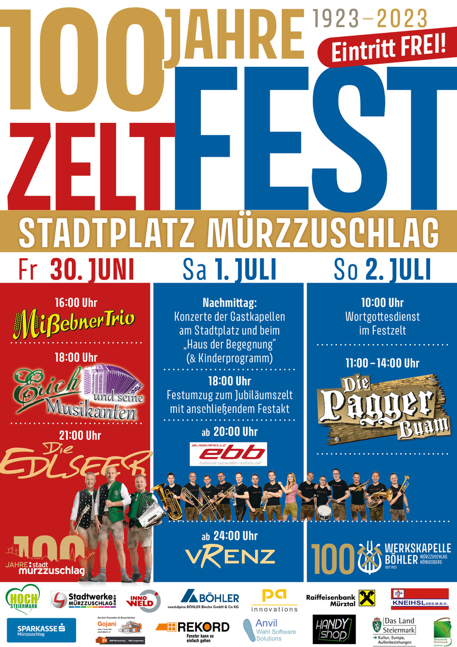 001 Plakat 100 Jahre Zeltfest Werkskapelle Bohler